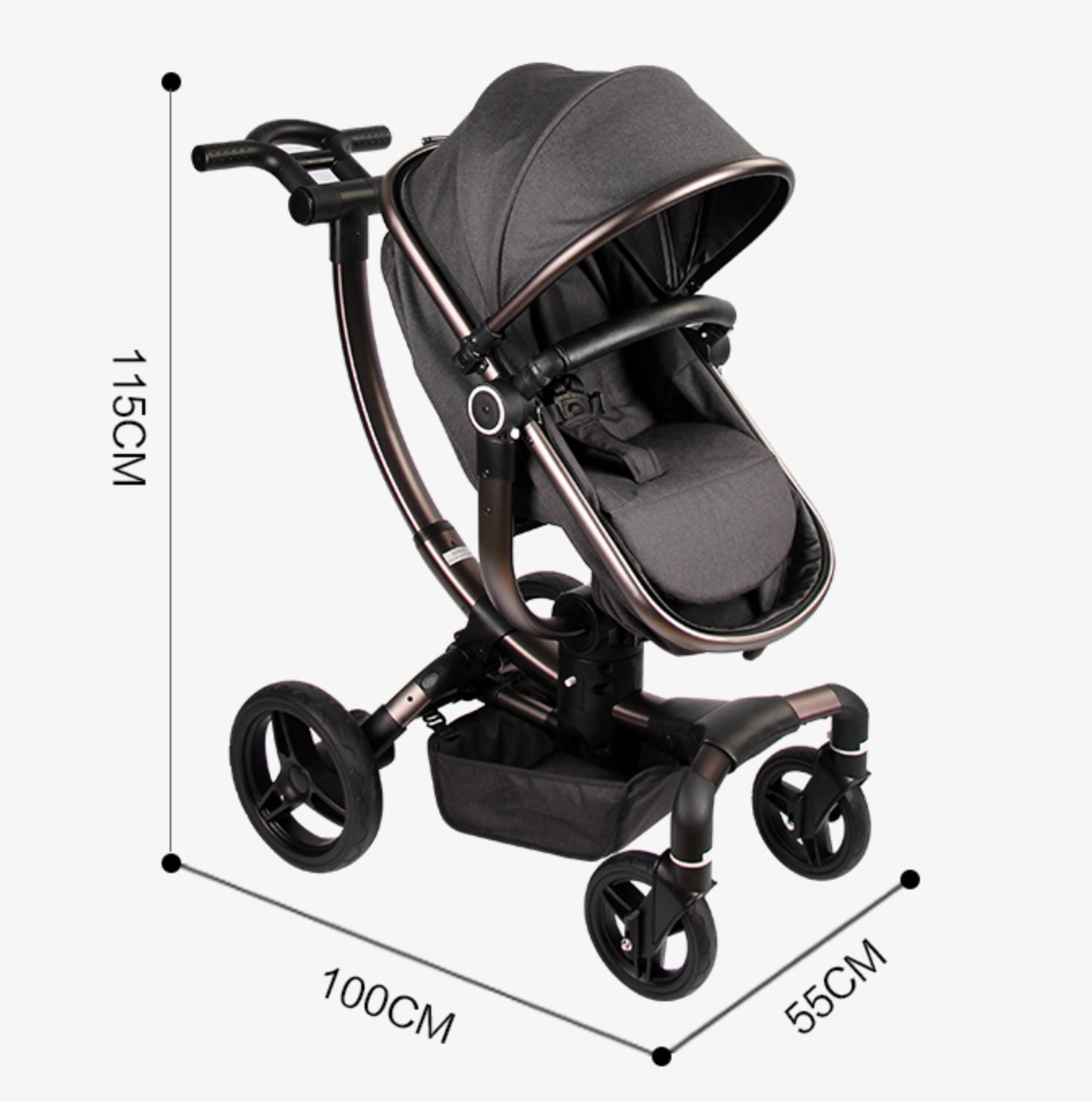 Luxury 360 Rotating Baby Stroller & Carrycot 2-in-1